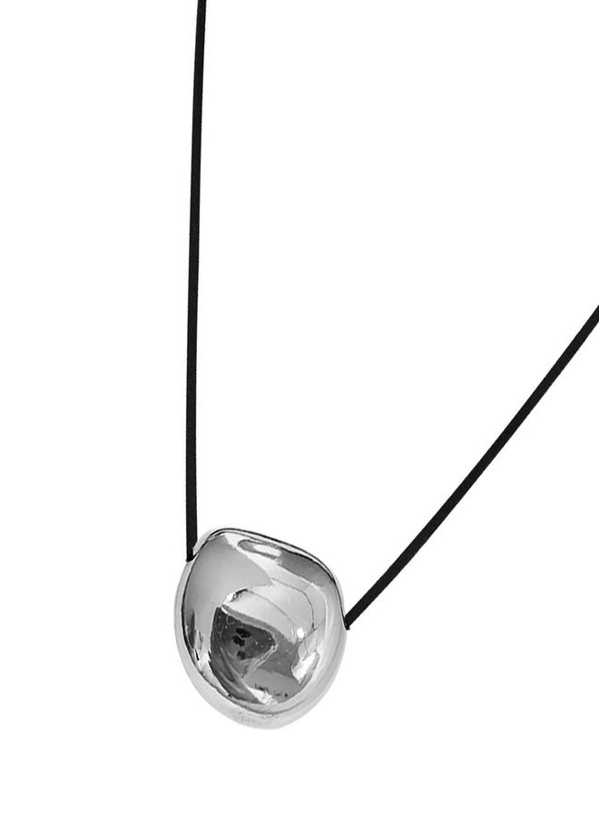 KANGQL Stylish Metal Oval Shaped Neckchain Geometric Pendant Necklace Adjustable PU Leather Cord Clavicle Chain Elegant Jewelry, horizontal 1, Silver - Image 4